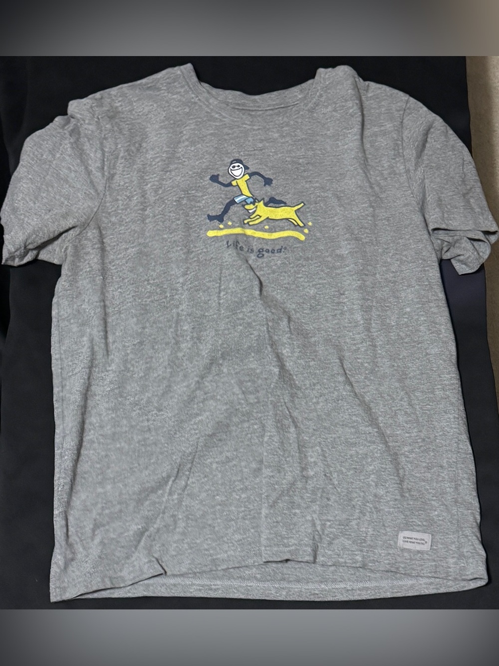 Life Is Good Gray Short Sleeve Tee with Yellow Graphic